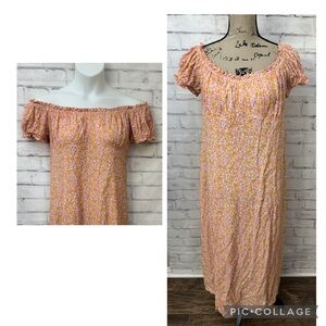 H&M Floral Puff Sleeve Dress Large OrangeFlower Sweetheart Y2K Hippie Boho Fairy